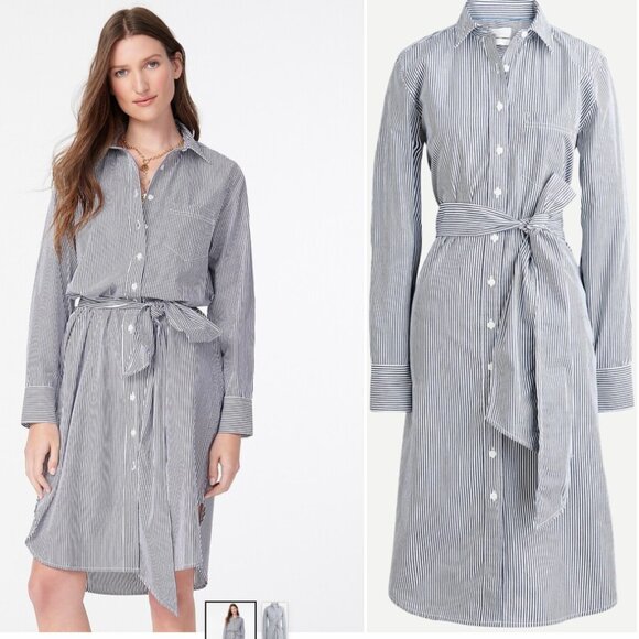 J. Crew Dresses & Skirts - J Crew Classic Fit Crisp Cotton Poplin Shirt Dress AW562 Navy Stripe size 6